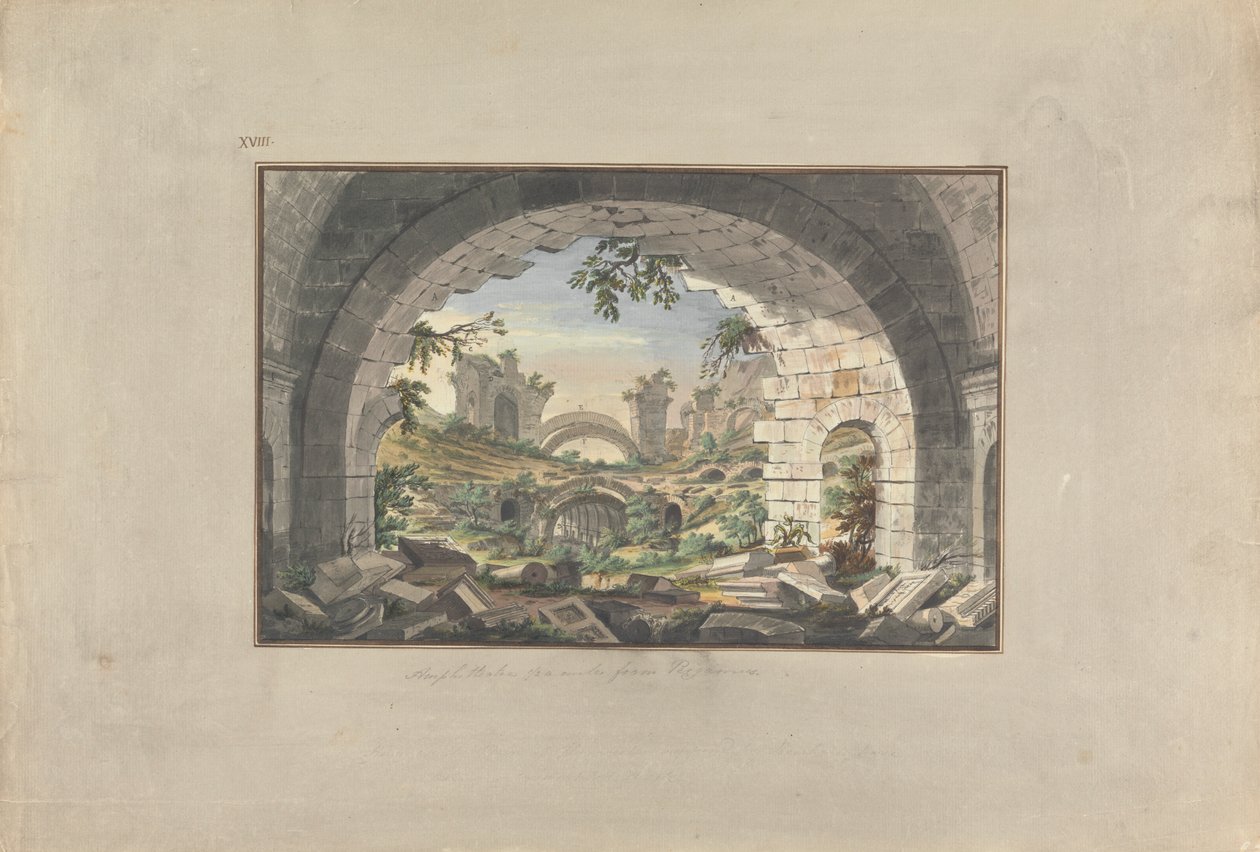 Ruiner ved Pergamon, sannsynligvis av amfiteatret av Giovanni Battista Borra