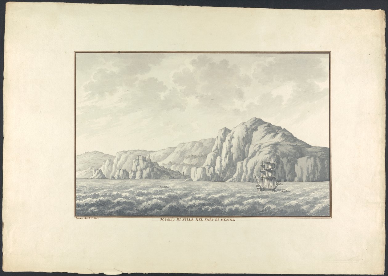 Scoglio di Silla i fyret i Mesina av Giovanni Battista Borra