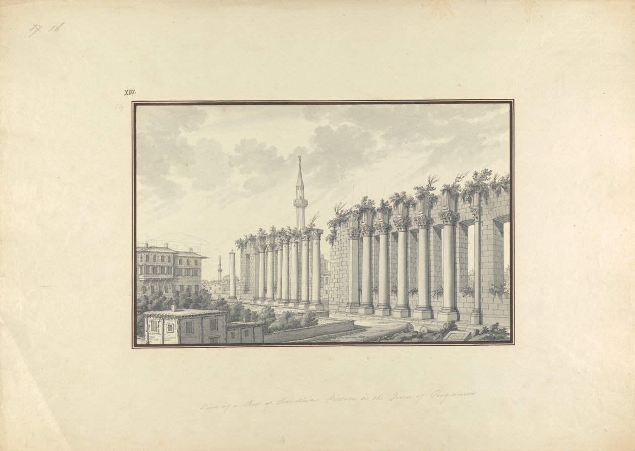 Utsikt over ruinene av Asclepium ved Pergamon av Giovanni Battista Borra
