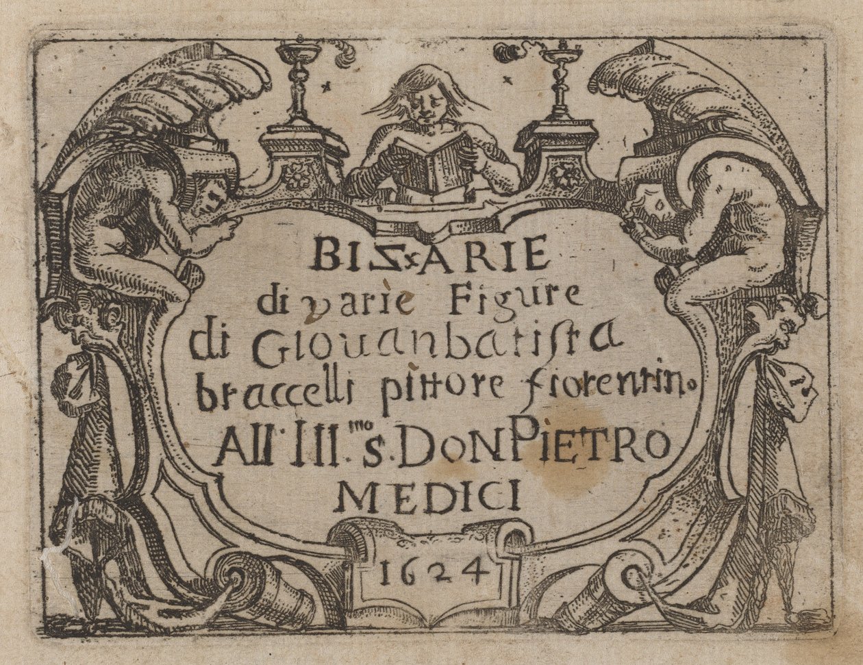 Tittelside for "Gonzo av forskjellige figurer" av Giovanni Battista Bracelli