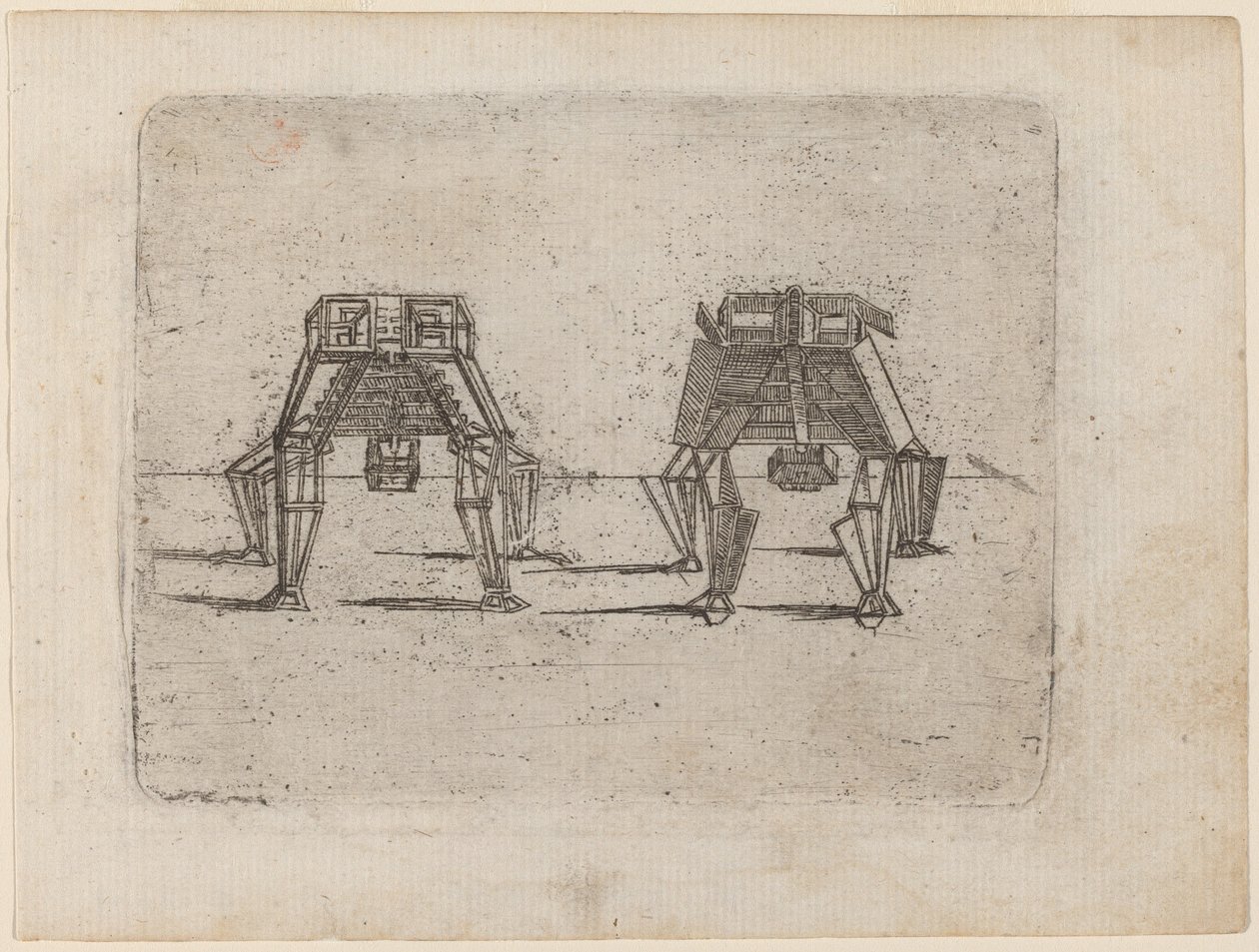 To kubikkfigurer med hendene på bakken av Giovanni Battista Bracelli