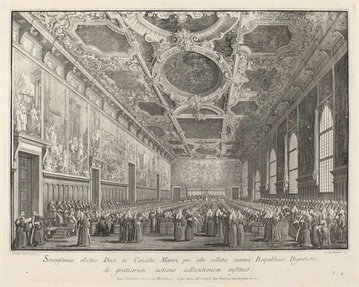 Dogen vender tilbake takk i Sala del Consiglio Maggior, 17631766. av Giovanni Battista Brostoloni
