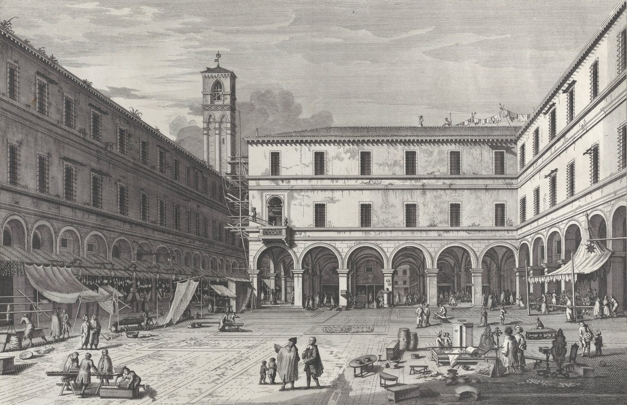 Utsikt over markedsplassen nær kirken San Giacomo, 1763., 1763. av Giovanni Battista Brostoloni