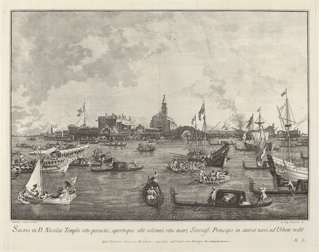 Dogen i Bucintoro forlater San Nicolò di Lido av Giovanni Battista Brustolon after Canaletto