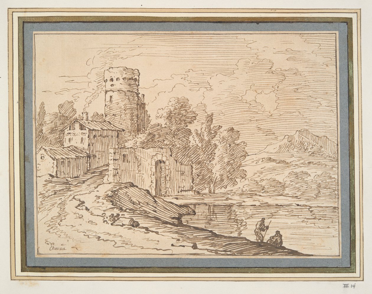 Landskap med slott nær vann av Giovanni Battista Busiri