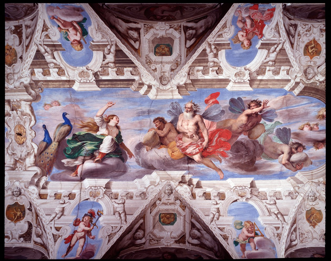 Juno ber Aeolus om å forhindre Aeneas reise (Fresco av Giovanni Battista Carlone