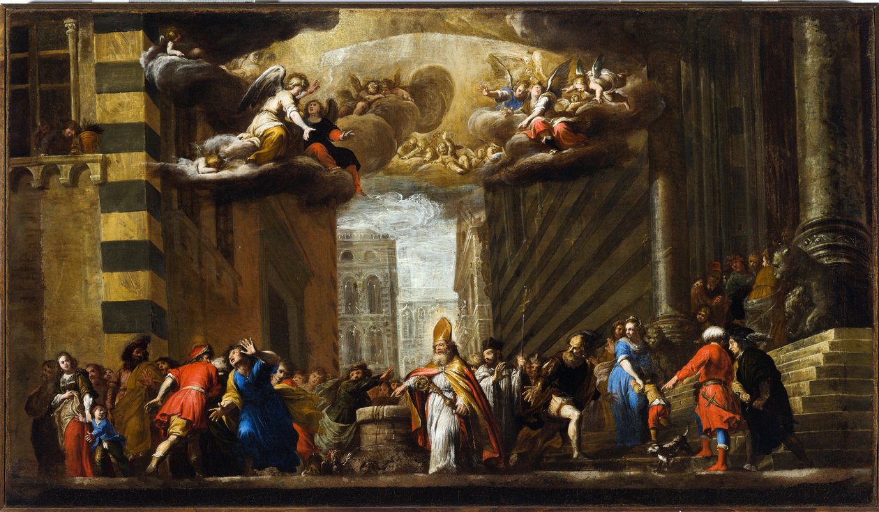San Siro vinner Basilisk, Sketch for Church of San Siro i Genova, ca. 1683 (olje på lerret) av Giovanni Battista Carlone