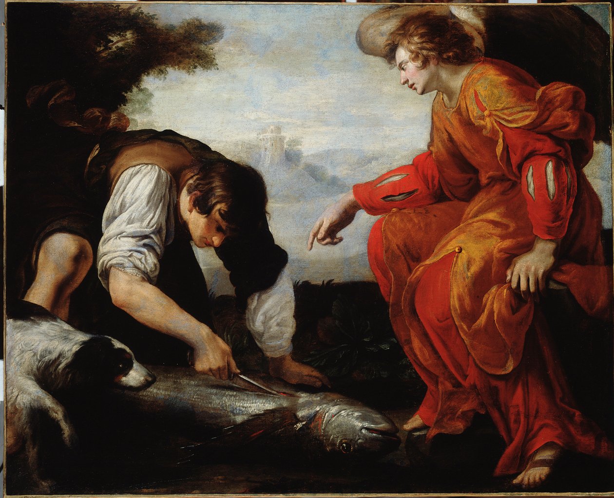 Tobie Meets the Archangel Raphael (Tobias Meets the Archangel Raphael) Maleri av Giovanni Battista Carlone (1592-1677) Genes fra 1600-tallet, Musei di Strada Nuova (ex Palazzo Bianco) av Giovanni Battista Carlone