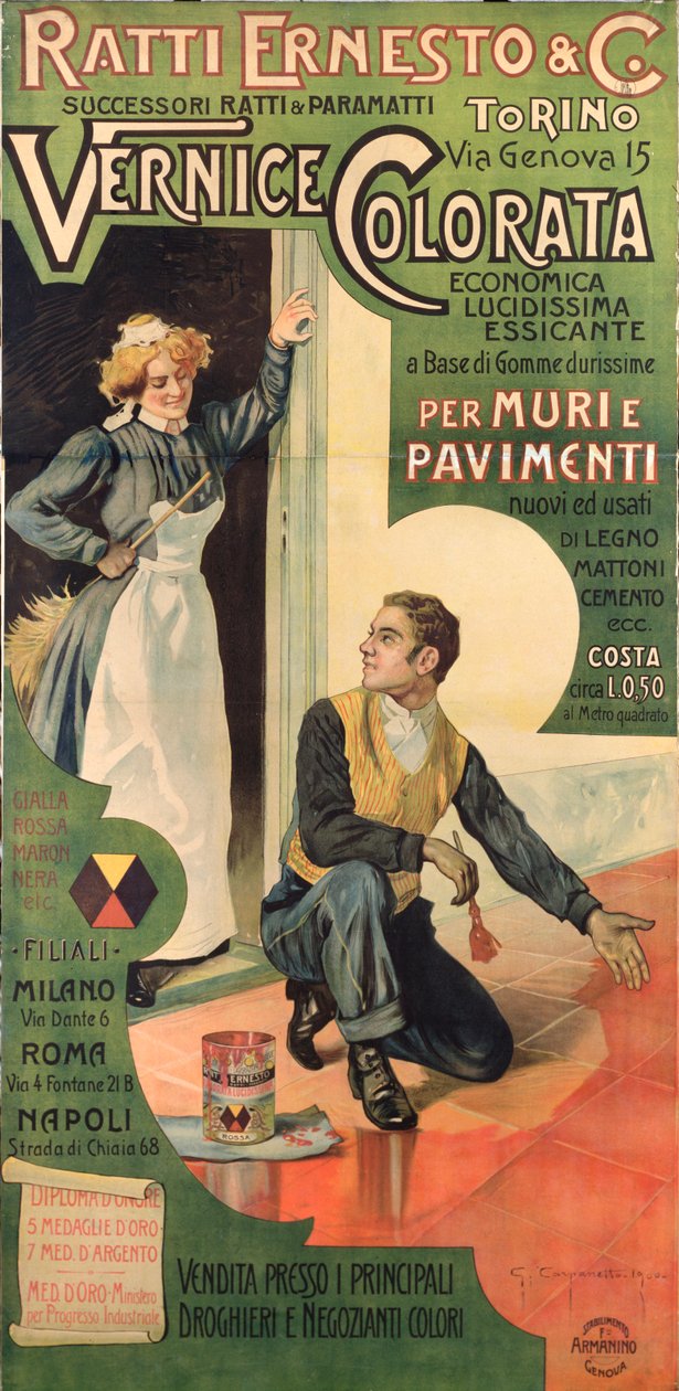 Reklameplakat for Ratti Ernesto og Co. Paint-butikkene, Italia av Giovanni Battista Carpanetto