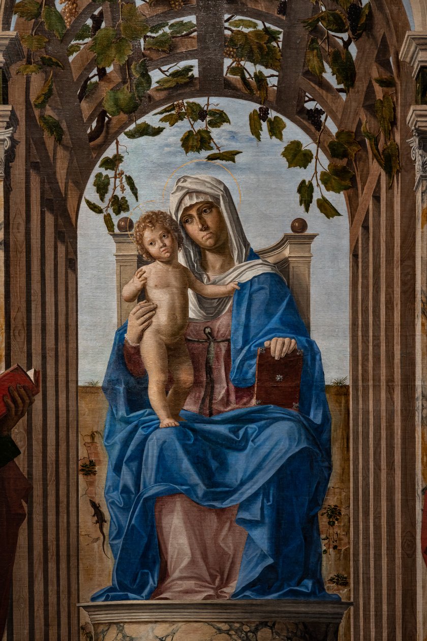 Tronet Madonna med Jesusbarnet mellom de hellige James og Hieronymus, detalj av Giovanni Battista Cima da Conegliano