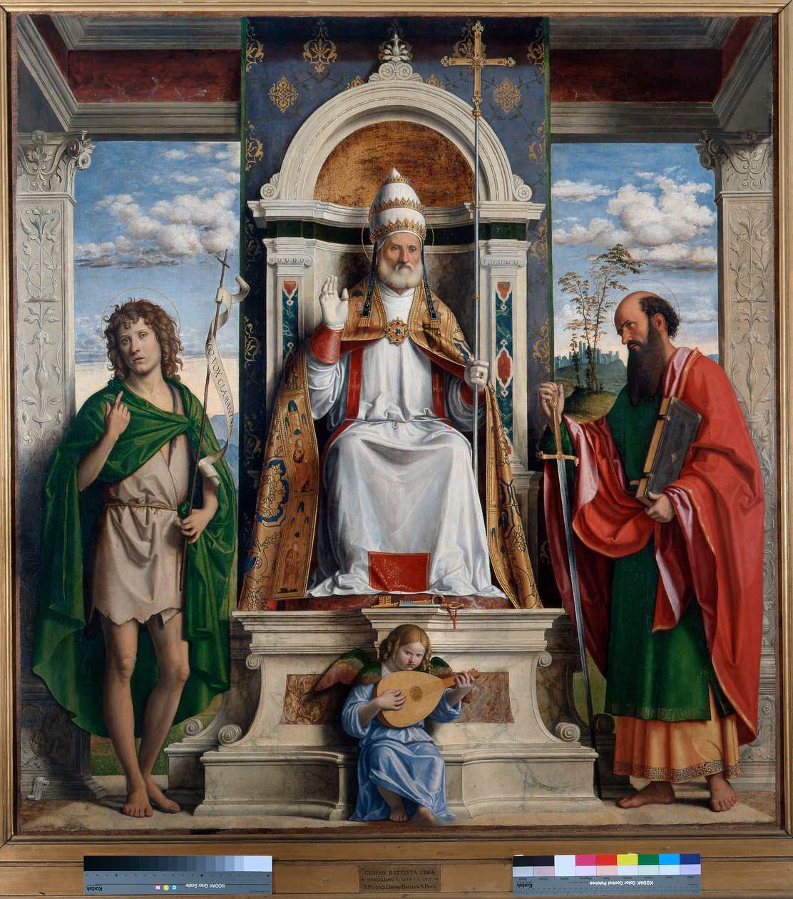St. Peter tronet sammen med Døperen Johannes og St. Paulus av Giovanni Battista Cima da Conegliano