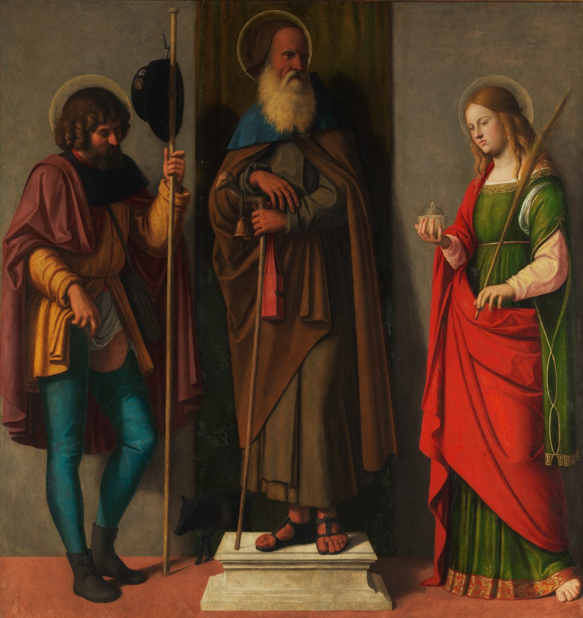 Three Saints: Roch, Anthony Abbot, and Lucy, ca. 1513 (olje på lerret, overført fra tre) av Giovanni Battista Cima da Conegliano
