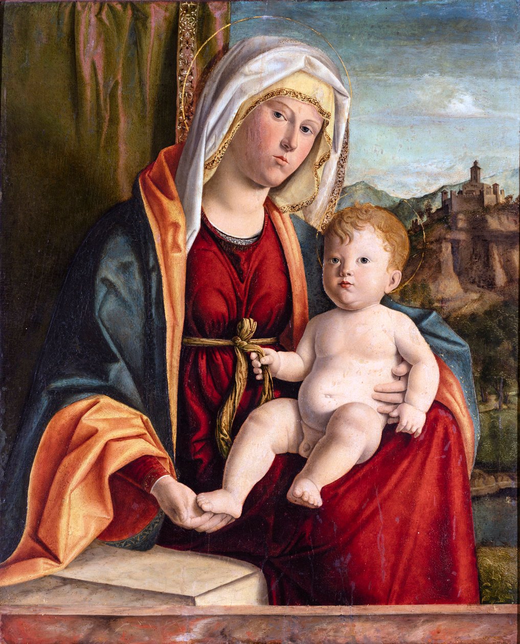 Jomfru og barn av Cima da Conegliano, Giovanni Battista (ca. 1459-1517). Olje på tre, størrelse: 84x71,7, sent på 1400-tallet, Cini Foundation, Venezia av Giovanni Battista Cima da Conegliano