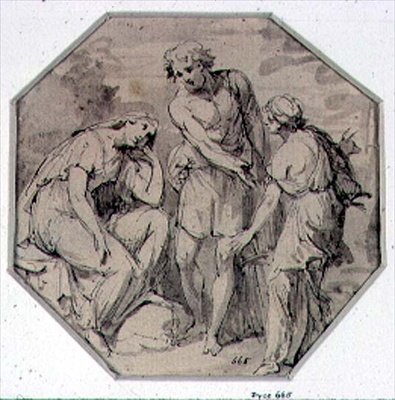 En mann og to kvinner i samtale (tegning) av Giovanni Battista Cipriani