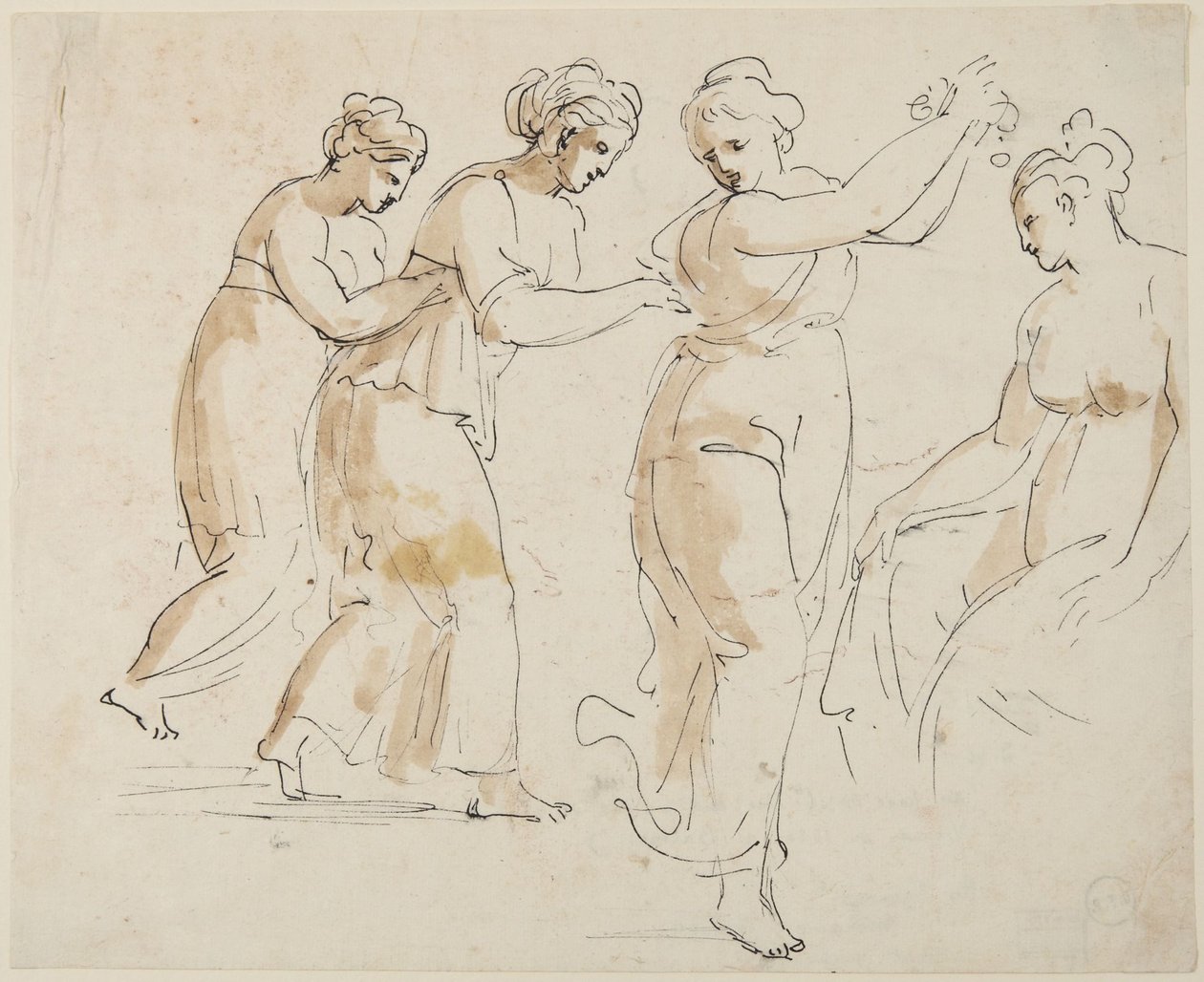 En sittende og tre dansende nymfer av Giovanni Battista Cipriani