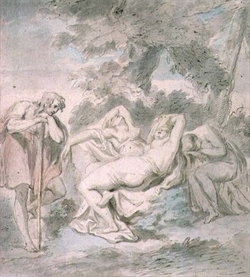 Cimon og Iphigenia: med to kvinnelige ledsagere i et landskap av Giovanni Battista Cipriani