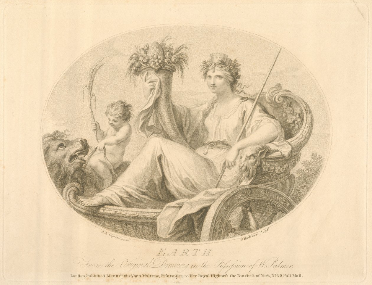 Earth, gravert av Francescco Bartolozzi (1727-1815) utgitt London, 1803 (litho) av Giovanni Battista Cipriani