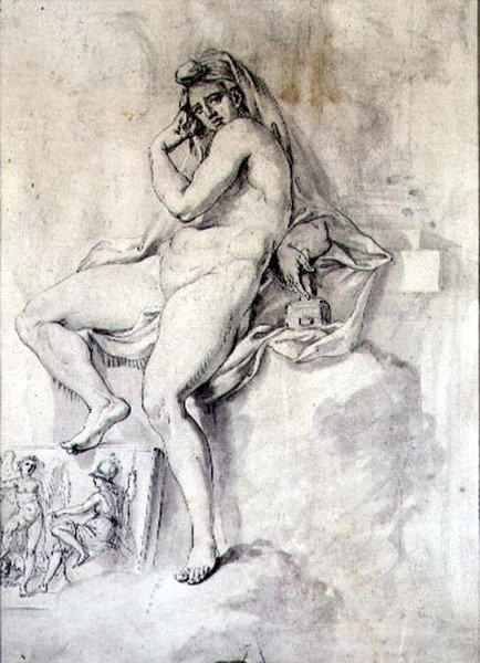 Kvinnelig personifisering av skulptur, ca. 1770 (penn og blekk på papir) av Giovanni Battista Cipriani