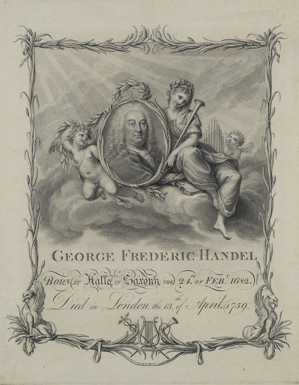 George Frideric Handel, gravert av Francesco Bartolozzi (1727-1815), ca. 1790 av Giovanni Battista Cipriani