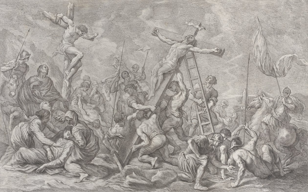 Korsfestelsen, med senking av korset i midten, soldater gjennom, og en tyv..., 1762. av Giovanni Battista Cipriani