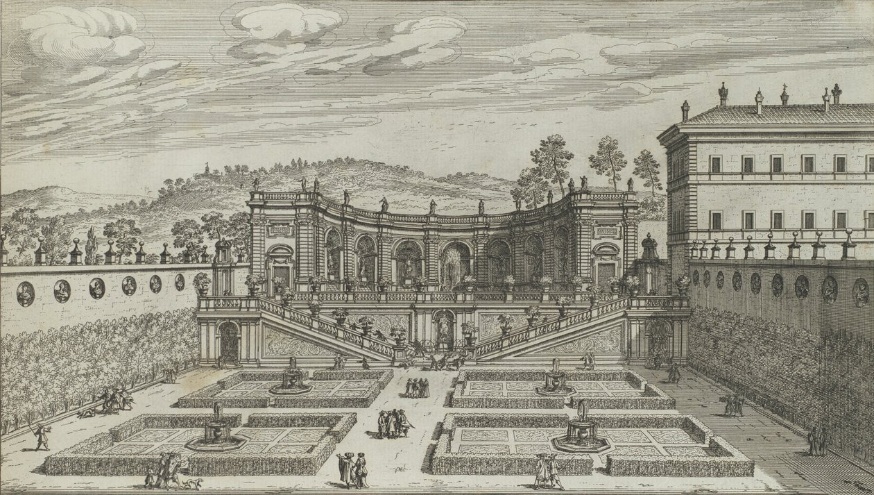 En annen perspektivvisning av Teatro et Giardino Contigvo i Mondragone i Fras ..., 1691 eller senere. av Giovanni Battista Falda