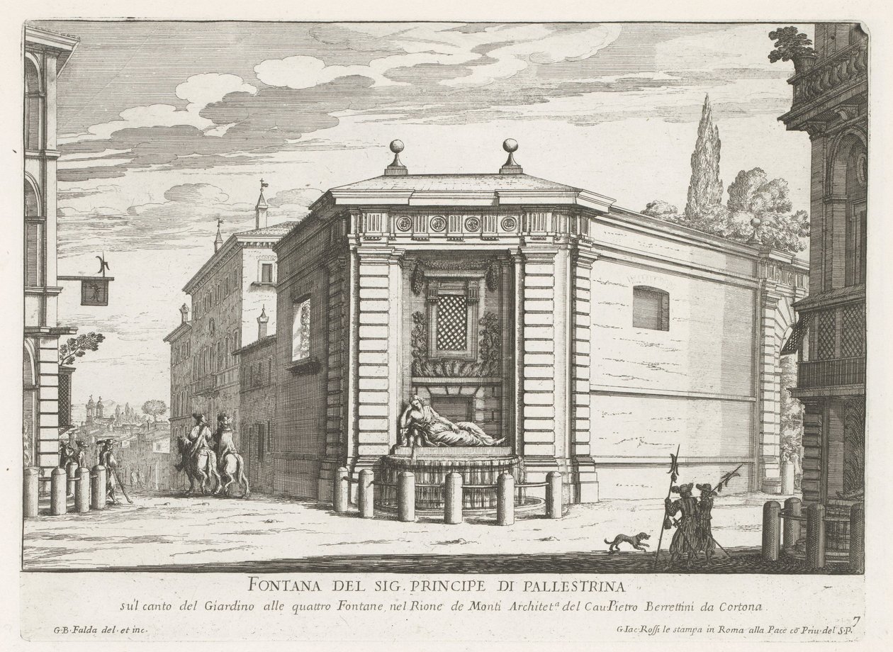 Dianafontein van de Quattro Fontane te Roma Fontenen til Mr. Principe di Pallestrina (tittel på objekt) Fontenene i Roma (serietittel) Fonteinen van Rome (serietittel) av Giovanni Battista Falda