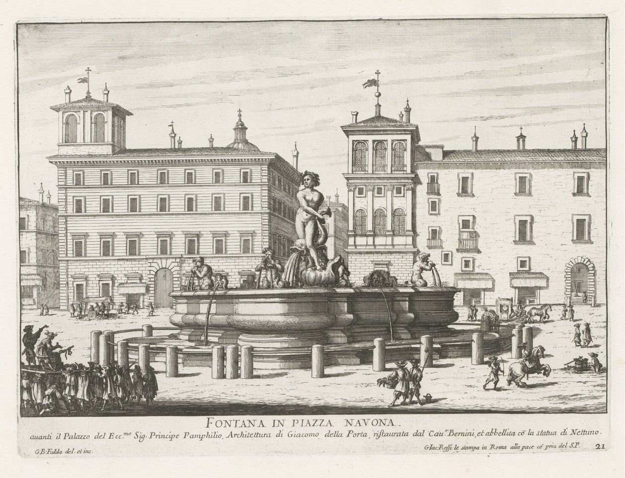 Fontana del Moro på Piazza Navona te Roma Fontene på Piazza Navona (tittel på objekt) Fontenene i Roma (serietittel) Fonteinen van Rome (serietittel) av Giovanni Battista Falda