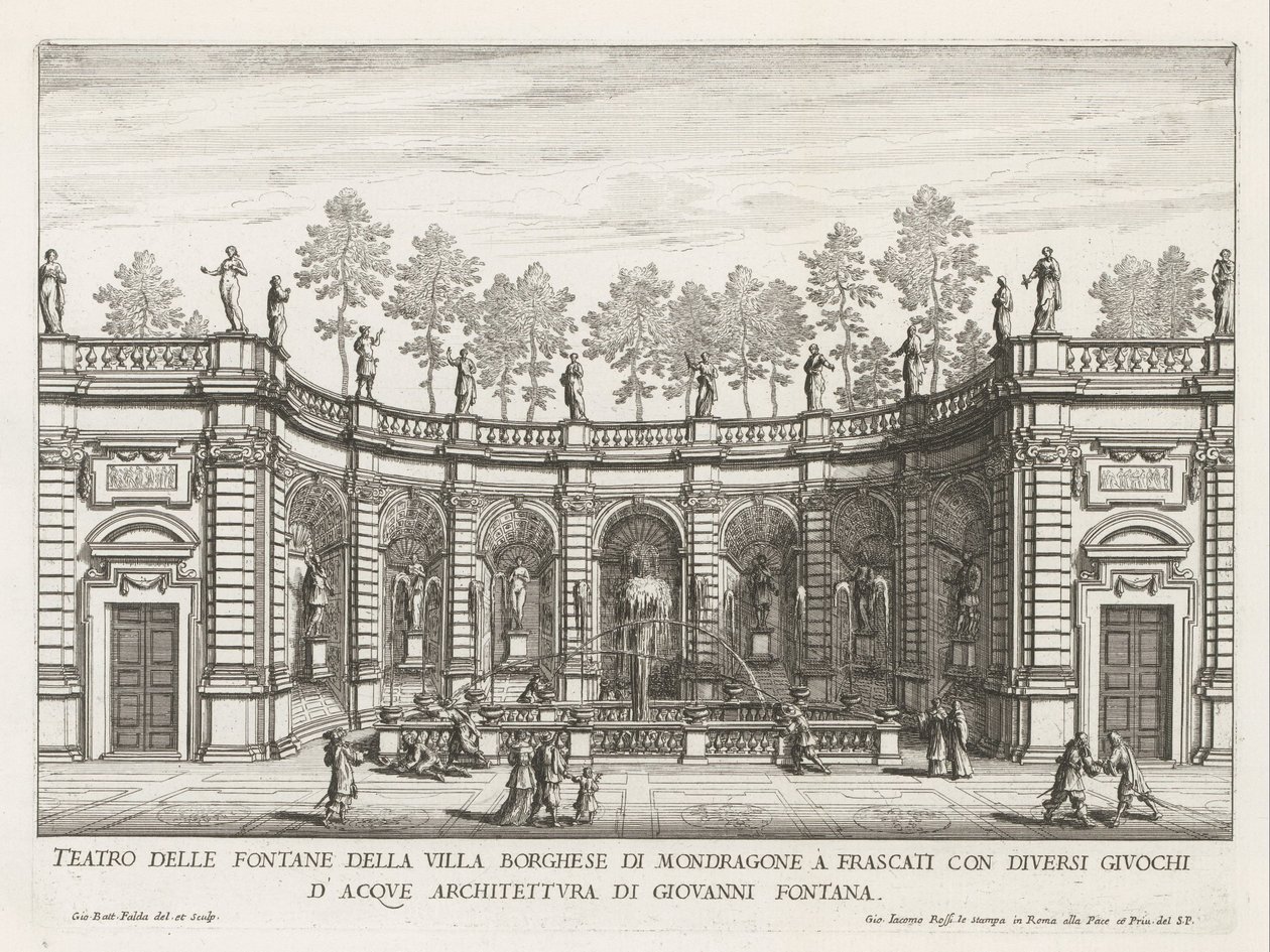 Fontein in the gardenen fra Villa Mondragone te Frascati Teater for fontenene til Villa Borghese i Mondragone i Frascati (...) (tittel på objekt) Fontenene til Frascati-villaene (serietittel) Fonteinen van Frascati (serietittel) av Giovanni Battista Falda