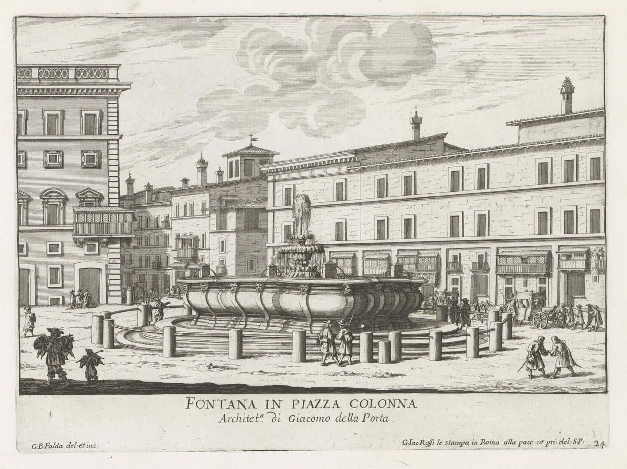 Fontein på Piazza Colonna te Roma Fontene på Piazza Colonna (tittel på objekt) Fontenene i Roma (serietittel) Fonteinen van Rome (serietittel) av Giovanni Battista Falda