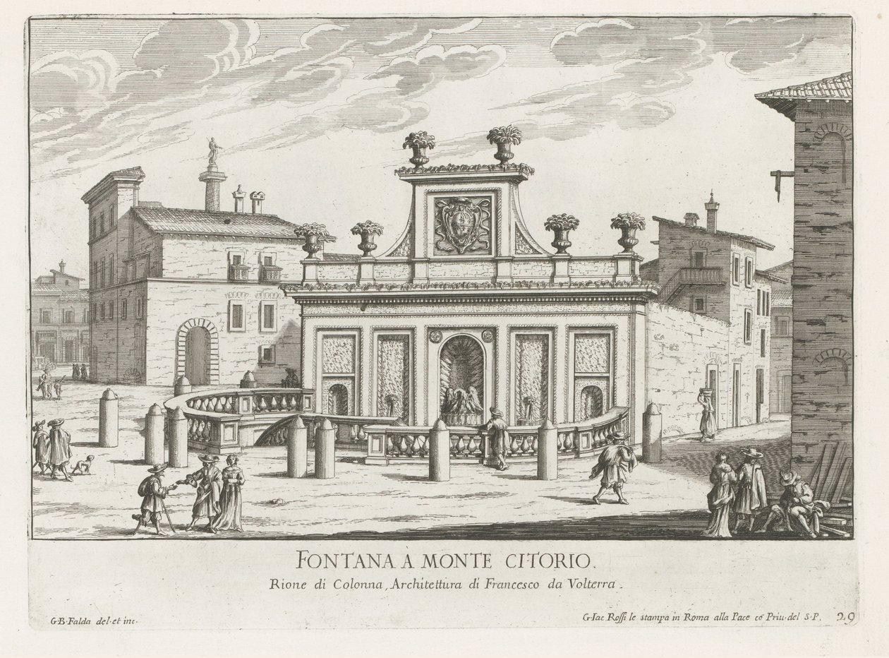 Fontein op Piazza Montecitorio te Roma Fontana a Monte Citorio (tittel på objekt) Fontane di Roma (serietittel) Fonteinen van Rome (serietittel) av Giovanni Battista Falda