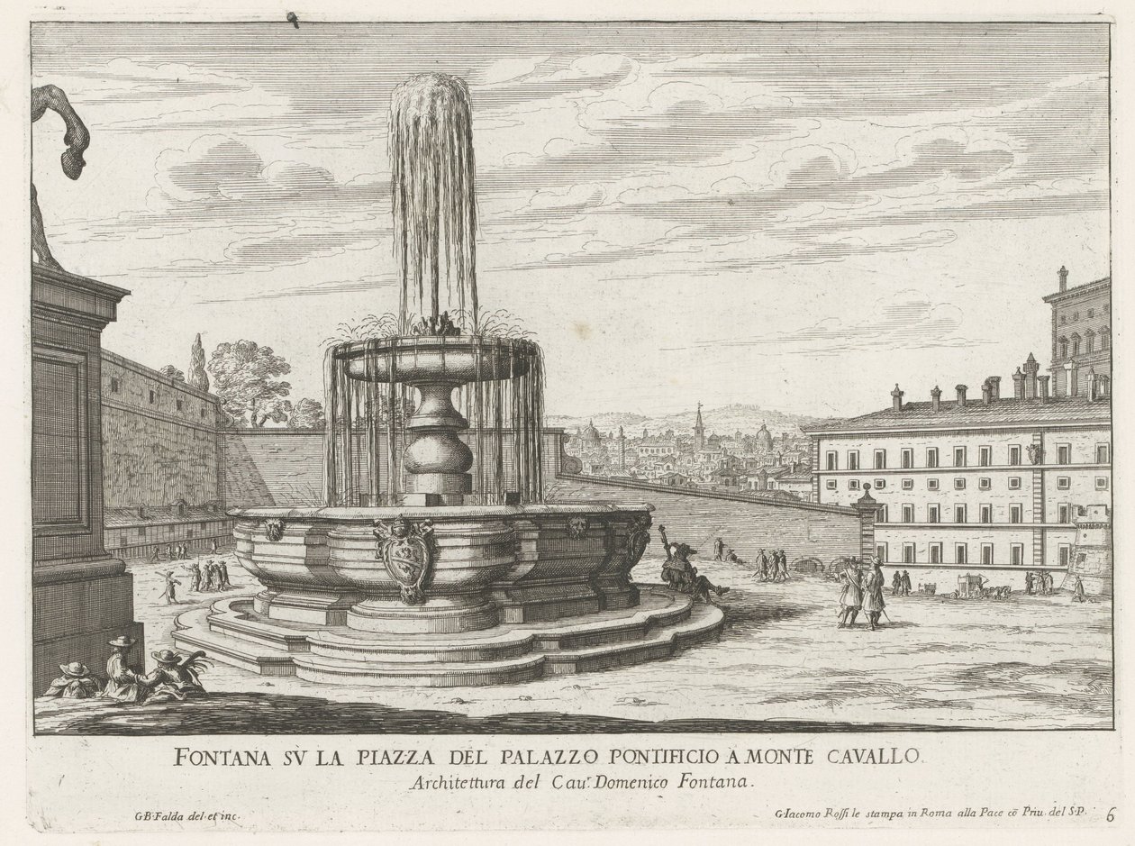 Fontein på Piazza del Quirinale i Roma Fontene på torget til pavepalasset i Monte Cavallo (tittel på objekt) Fontenene i Roma (serietittel) Fonteinen van Rome (serietittel) av Giovanni Battista Falda