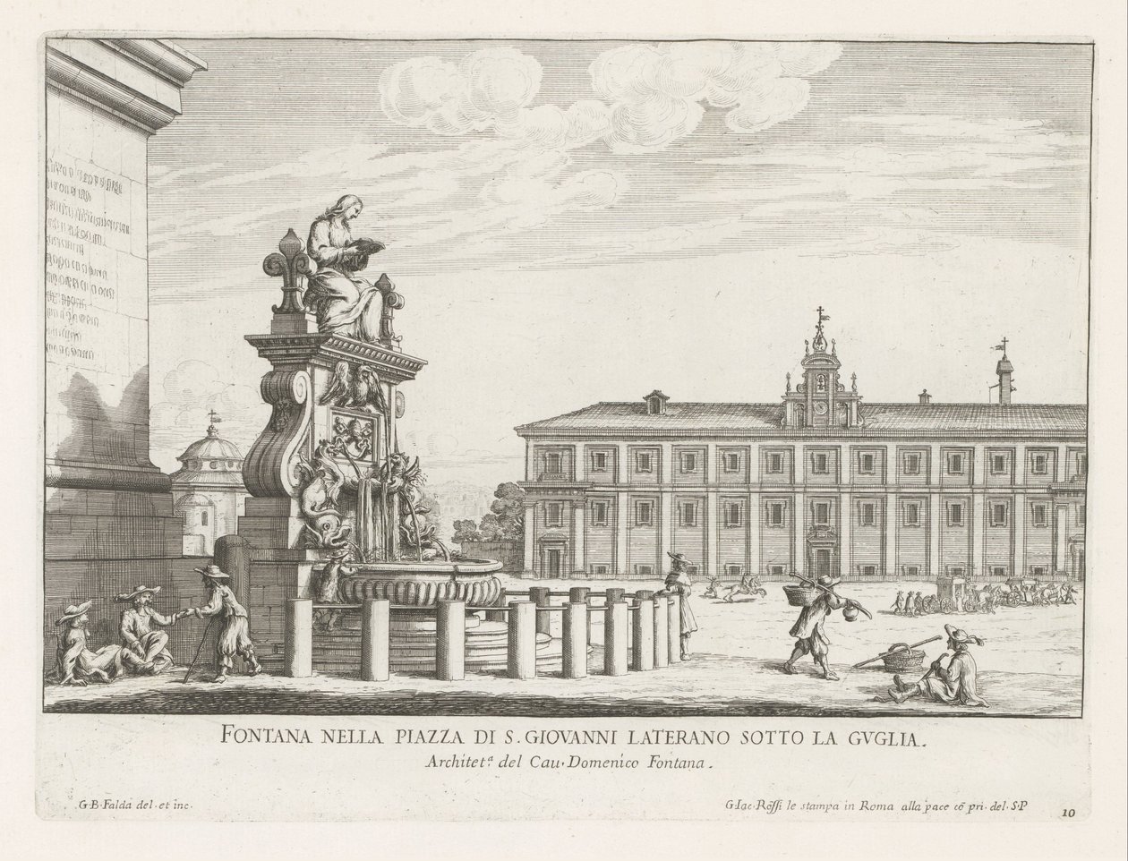 Fontein på Piazza di San Giovanni i Laterano te Roma Fontene på Piazza di S. Giovanni Laterano under spiret (tittel på objekt) Fontenene i Roma (serietittel) Fonteinen van Rome (serietittel) av Giovanni Battista Falda