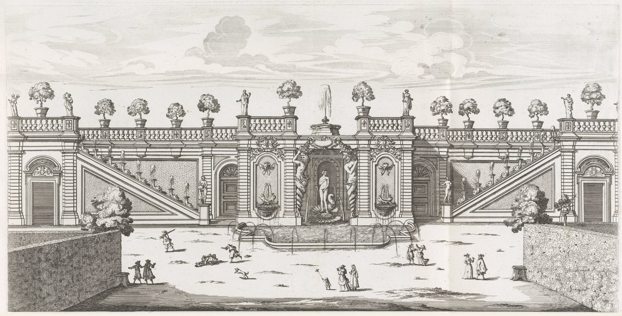 Venusfontene i hagene til Villa Doria Pamphilj i Roma Fons Veneris (tittel på objekt) Le fontane ne palazzi e ne giardini di Roma (serietittel) Fontener i palassene og hagene i Roma (serietittel) av Giovanni Battista Falda
