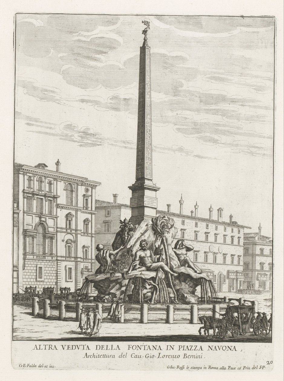 Vierstromenfontein på Piazza Navona te Roma Fontana på Piazza Navona (tittel på objekt) Fontane di Roma (serietittel) Fonteinen van Rome (serietittel) av Giovanni Battista Falda
