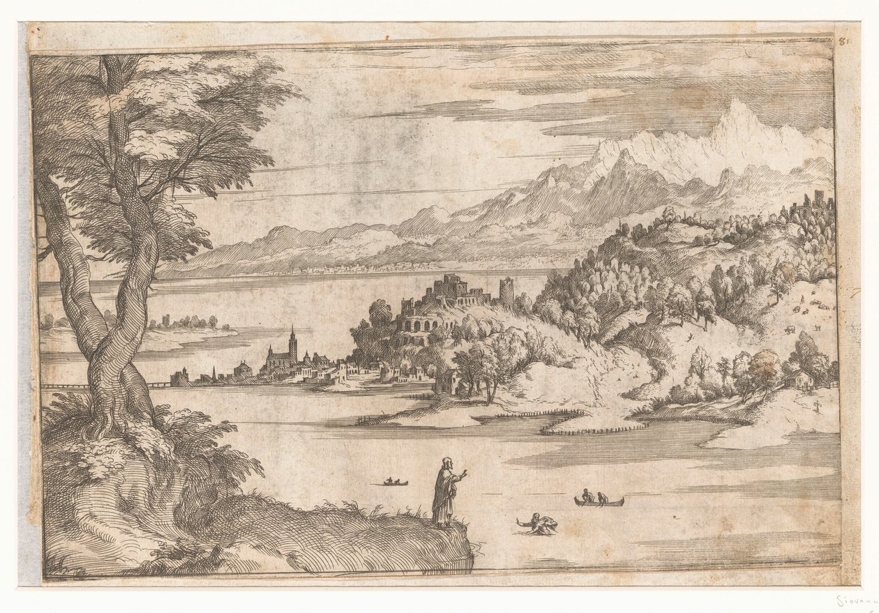 Peter går på vannet Landskap med scener fra Kristi liv (serietittel) av Giovanni Battista Fontana