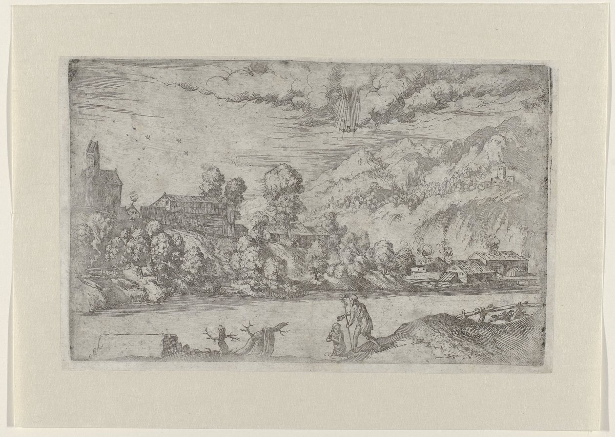 Elvelandskap med Kristi dåp (tittel på objekt) Landskap med scener fra Kristi liv (serietittel) av Giovanni Battista Fontana