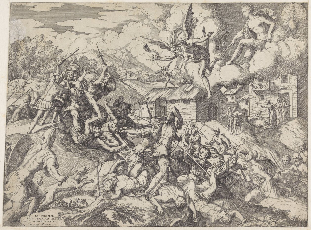 Soldater fra Aeneas kjemper mot tjenere til kong Latinus av Giovanni Battista Fontana