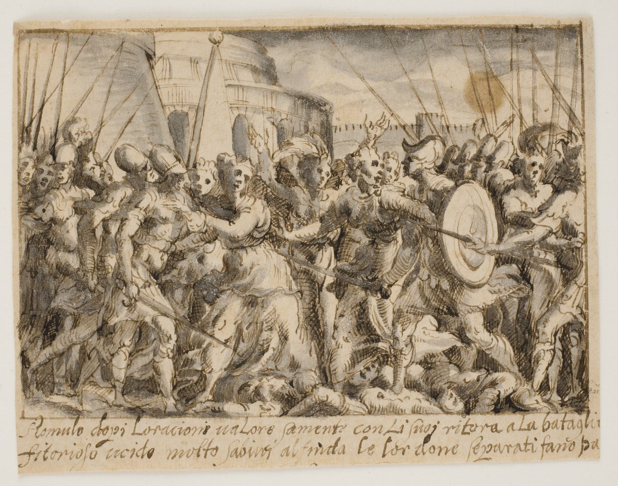 Sabinskvinnene forhandler fred mellom romerne og sabinerne av Giovanni Battista Fontana