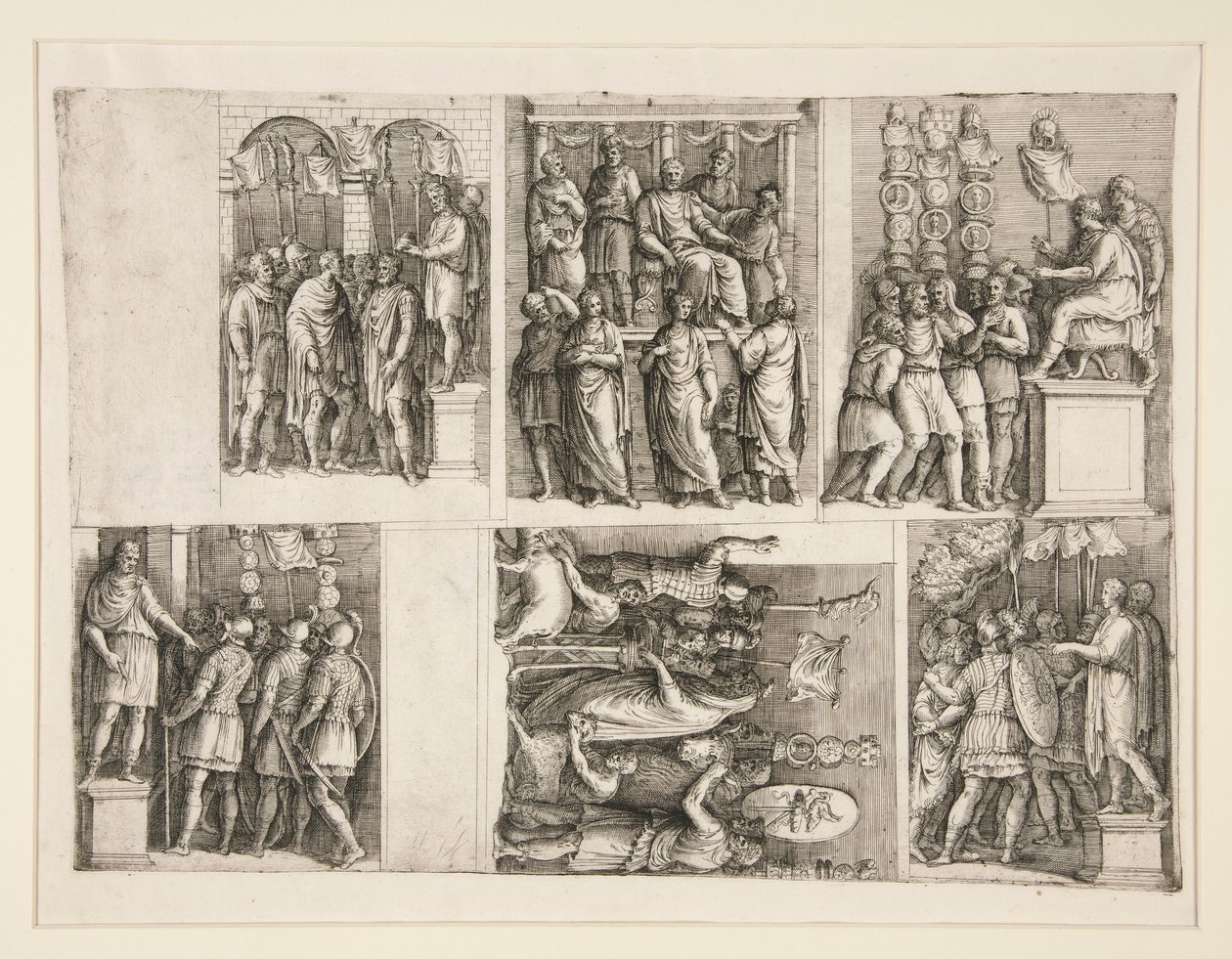 Seks vignetter fra Trajans liv av Giovanni Battista Franco (called Il Semolei)