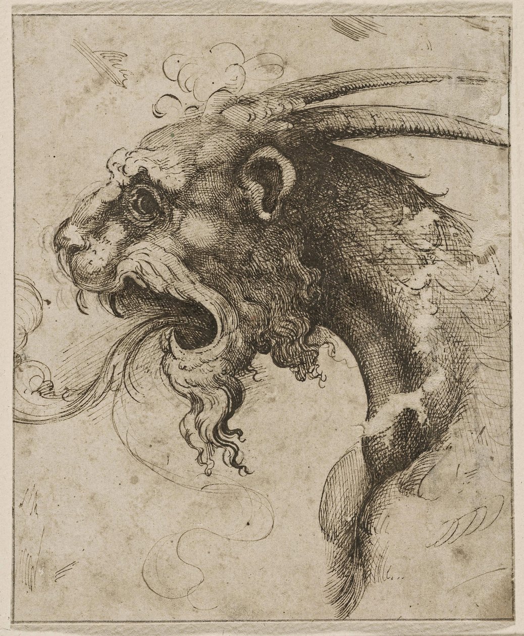 Hodet til en Chimera par Franco (kalt Semolei) (penn, brunt indisk blekk på papir) av Giovanni Battista Franco