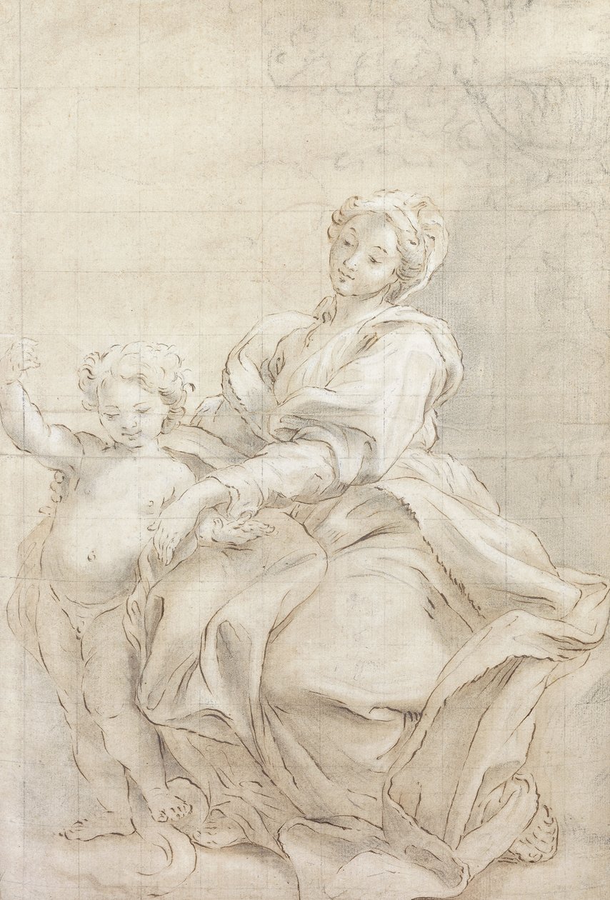 Jomfruen og barnet nær et basseng; Jomfruen og barnet nær et basseng, av Giovanni Battista Gaulli