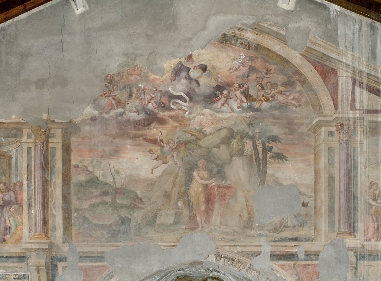 Mary Magdalene in the Desert, detalj av 3496121 (fresco) av Giovanni Battista Guerinoni