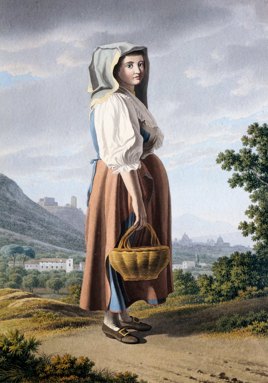 Bonde i bakgrunnen av Maddaloni, av Giovan Battista Lusieri (ca 1755-1821), akvarell på papir 32x23 cm, Italia av Giovanni Battista Lusieri