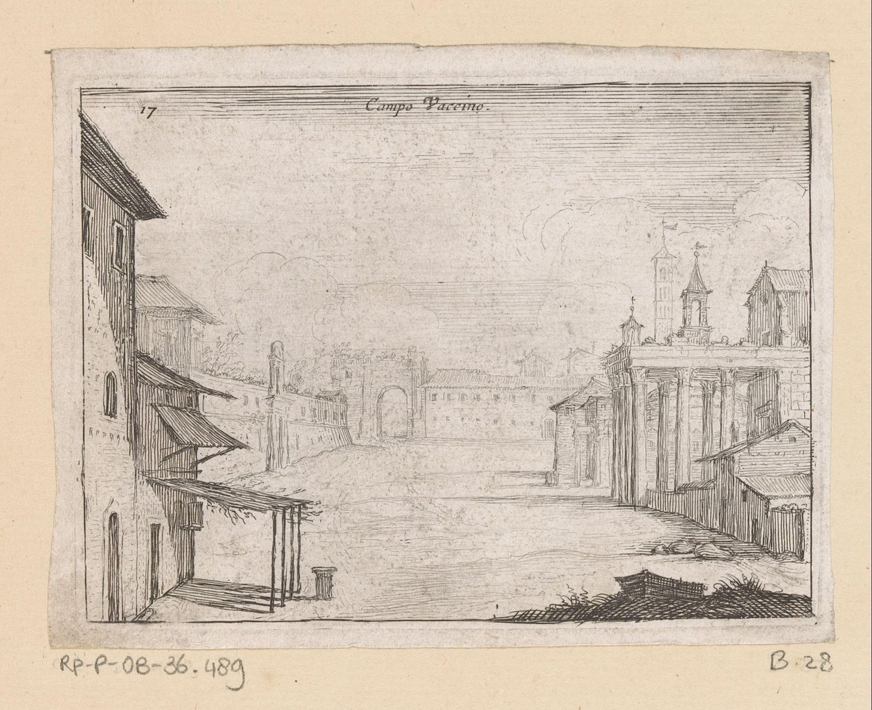 Utsikt over Forum Romanum i Roma Campo Vaccino (tittel på objekt) Utsikt over Roma (serietittel) Alcune vedute et prospettive di luoghi dishabitati di Roma (serietittel) av Giovanni Battista Mercati