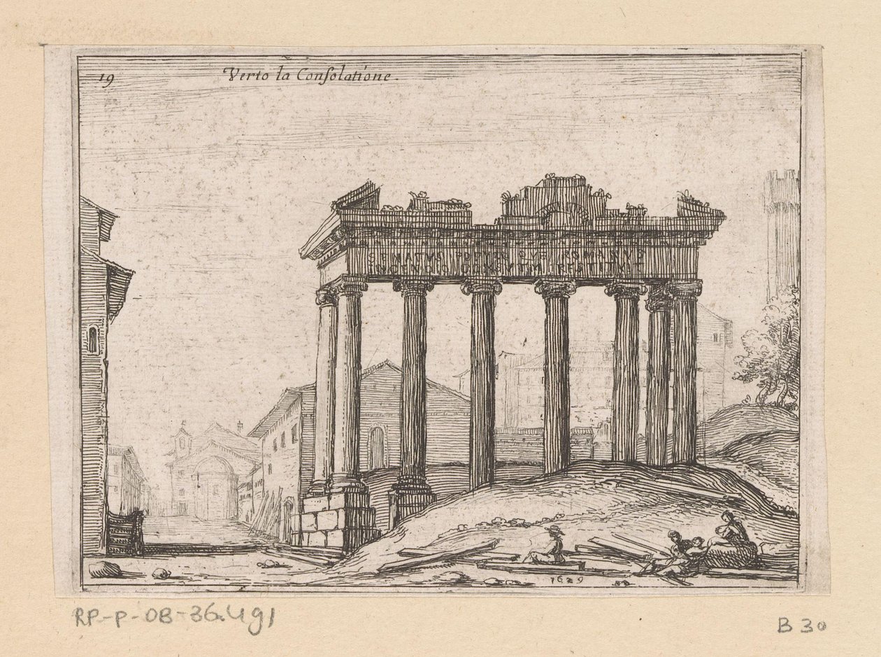 Rester av Saturn-tempelet i Forum Romanum i Roma Verto la Consolatione (tittel på objekt) Utsikt over Roma (serietittel) Alcune vedute et prospettive di luoghi dishabitati di Roma (serietittel) av Giovanni Battista Mercati
