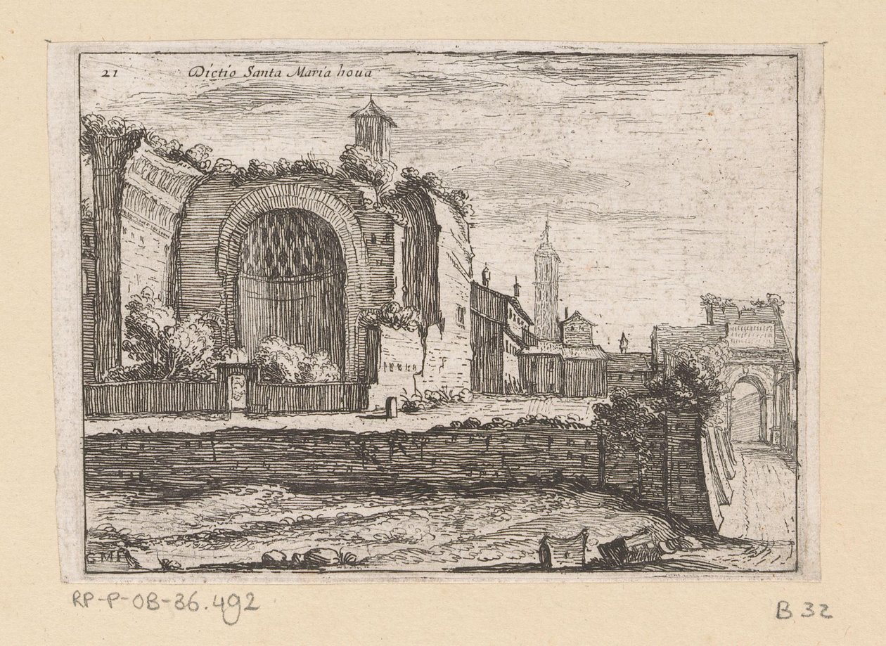 Resten van de Tempel van Venus en Roma i Roma Bak Santa Maria nova (tittel på objekt) Gezichten op Roma (serietittel) Noen utsikter og perspektiver av ubebodde steder i Roma (serietittel) av Giovanni Battista Mercati