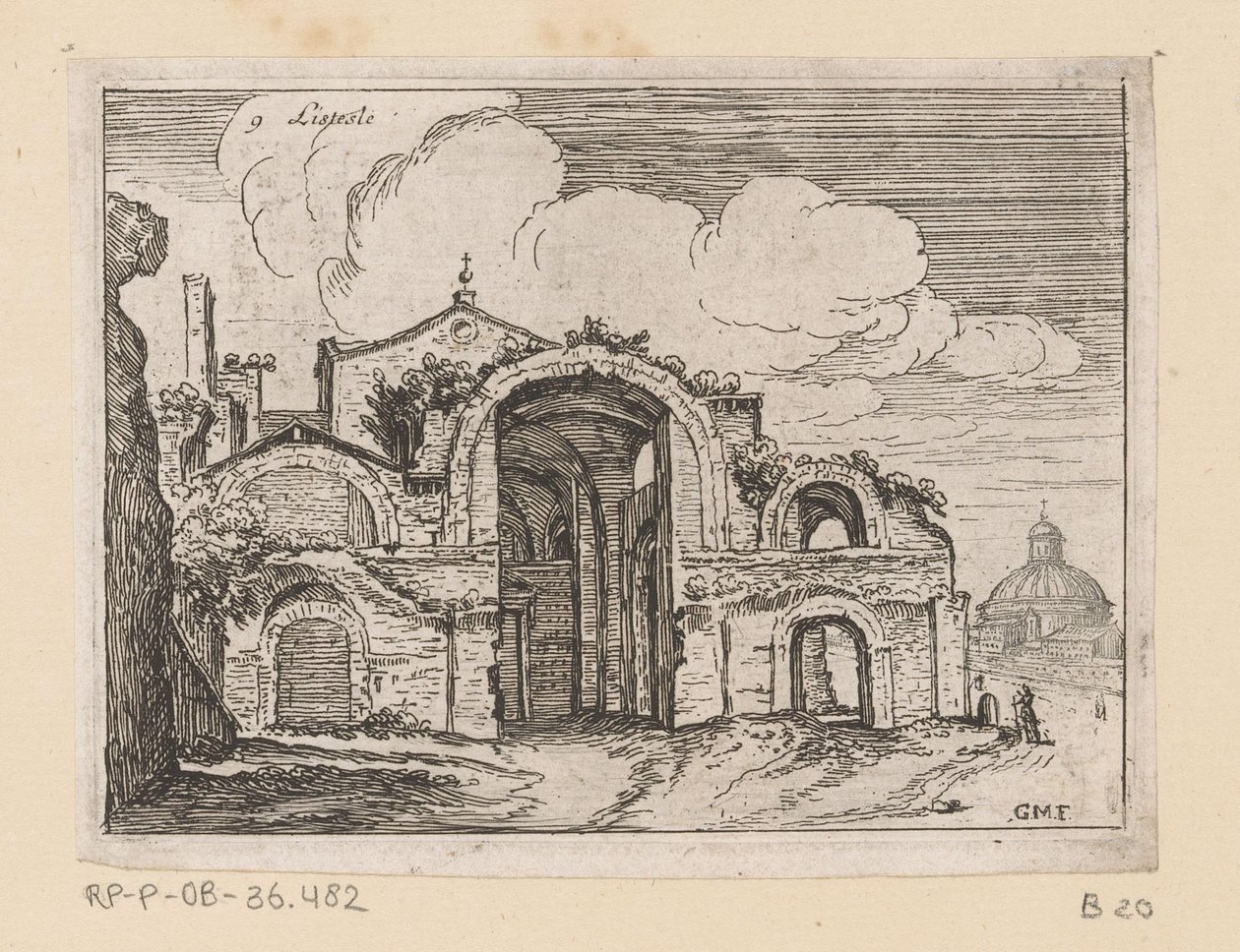 Rester av Diokletians bad i Roma Listesse (tittel på objekt) Utsikt over Roma (serietittel) Alcune vedute et prospettive di luoghi dishabitati di Roma (serietittel) av Giovanni Battista Mercati