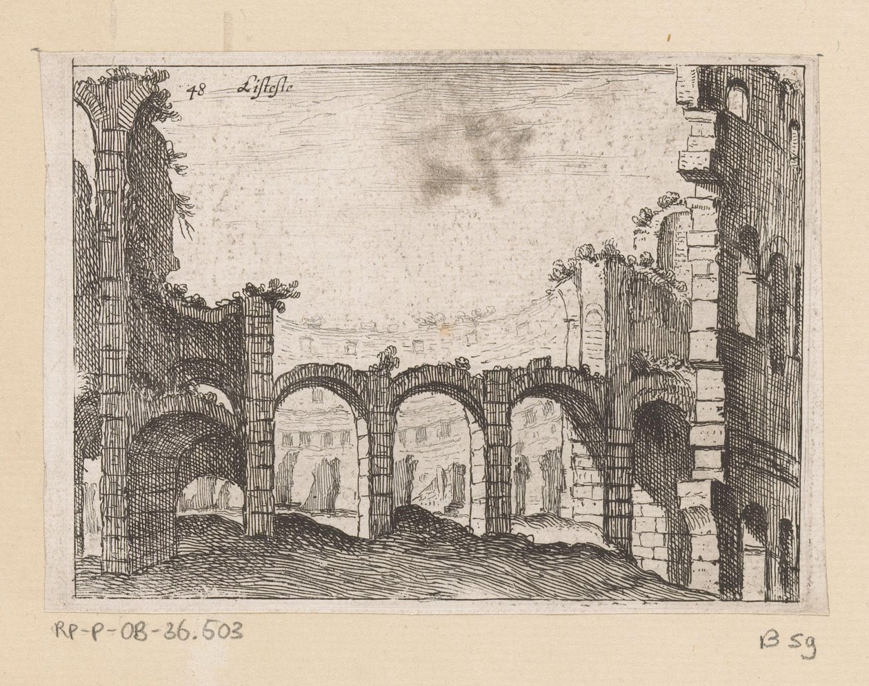 Rester av Colosseum i Roma Listesso (tittel på objekt) Utsikt over Roma (serietittel) Alcune vedute et prospettive di luoghi dishabitati di Roma (serietittel) av Giovanni Battista Mercati