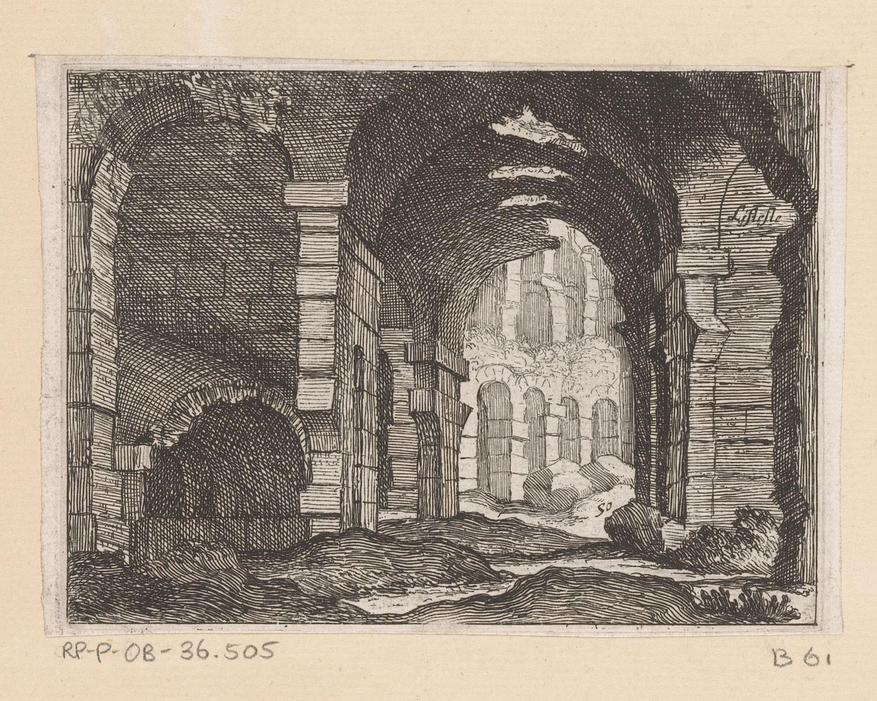 Rester av Colosseum i Roma Listesso (tittel på objekt) Utsikt over Roma (serietittel) Alcune vedute et prospettive di luoghi dishabitati di Roma (serietittel) av Giovanni Battista Mercati