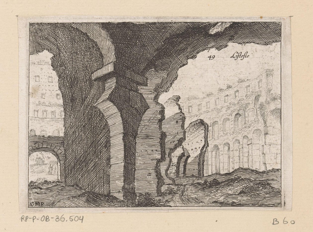 Rester av Colosseum i Roma Listesso (tittel på objekt) Utsikt over Roma (serietittel) Alcune vedute et prospettive di luoghi dishabitati di Roma (serietittel) av Giovanni Battista Mercati